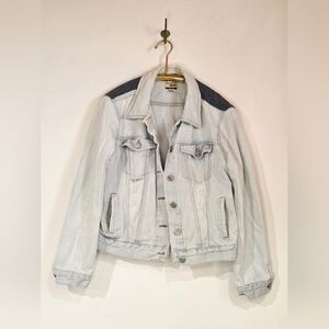 Heritage Collection by Bass Light Wash Striped Distressed Denim Jacket Size XL